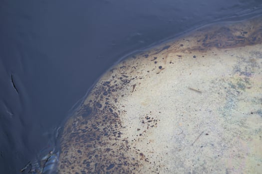 Gulf oil spill is shown on a beach photo