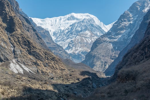The beautiful scenery of Mt.Ganga Purna during trekking in Annapurna sanctuary in Nepal. Annapurna Sanctuary Trek is most popular trek destination of Annapurna region. photo
