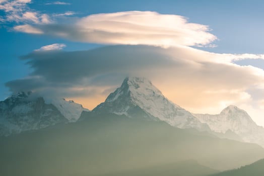 The beautiful clouds over Annapurna mountain range view from Poon Hill, Nepal during the morning sunrise. photo