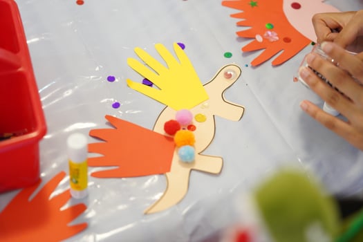 Dinosaurs kids crafts at summer school. photo