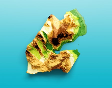 Djibouti Map Shaded relief Color Height map on the sea Blue Background 3d illustration photo