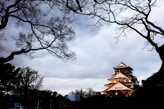 Osaka castle on sunset fine day photo