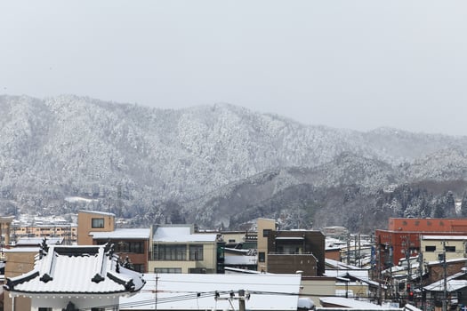 View of the city takayama in Japan in the snow photo