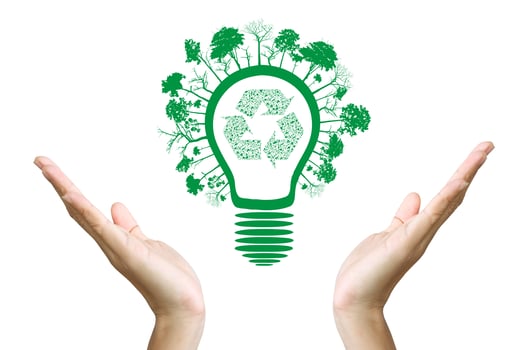 Green concept. Tree on the earth in hand photo