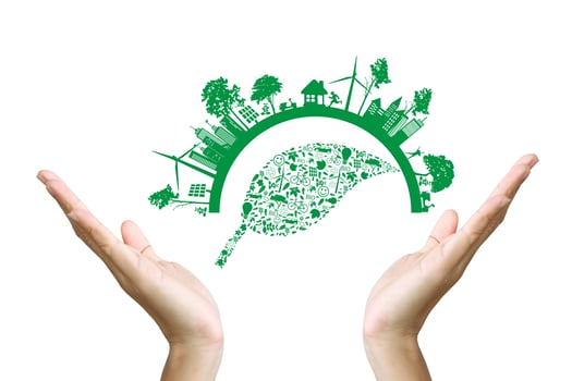 Green concept. Tree on the earth in hand photo