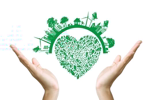 Green concept. Tree on the earth in hand photo