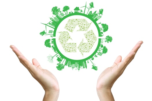 Green concept. Tree on the earth in hand photo