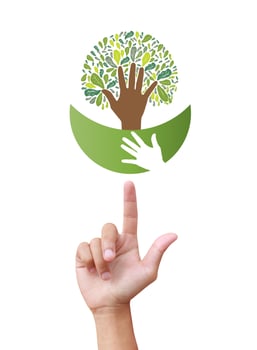 Concept of environment protection - hands and eco photo