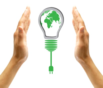 green eco energy concept, plant growing on light bulb photo