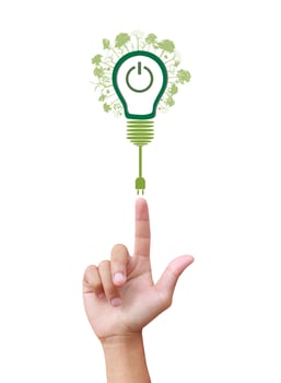 green eco energy concept, plant growing on light bulb photo