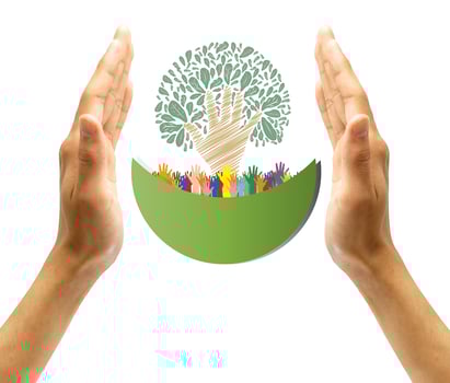 Concept of environment protection - hands and eco photo