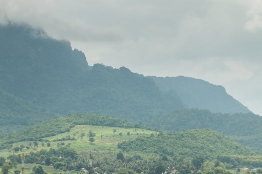 beautiful mountain scenery ,forest and misty photo