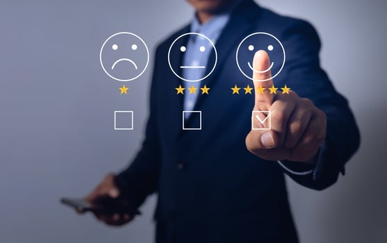 business men pointing fingers to rate satisfaction photo