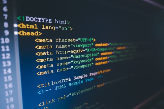 HTML code on computer monitor. Software Web Developer Programming Code photo