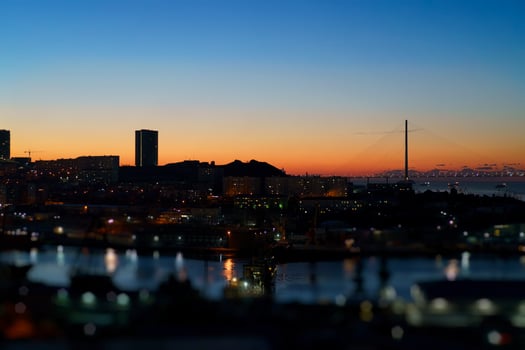 A cityscape at dawn . Vladivostok, Russia photo