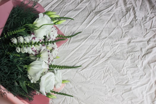 Festive white bouquet of flowers on a light background, pink color bouquet, background, flowers white photo