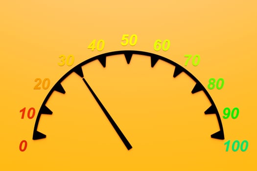 3d illustration of speed measuring speed icon. Colorful speedometer icon, speedometer pointer points to  40 photo
