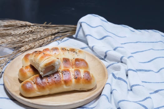 Toast bread with sausage homemade bakery background photo