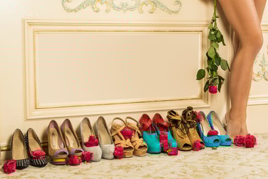 Different female shoes on high heels photo