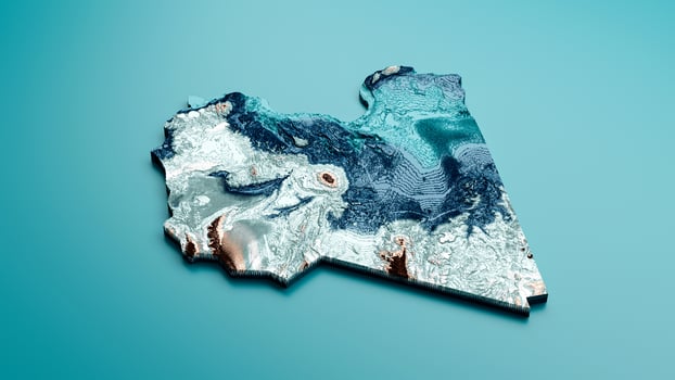 Topographic Libya Map Hypsometric Libyan Elevation tint Spectral Shaded relief map 3d illustration photo