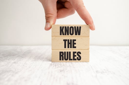 Know the rules word on wooden blocks isolated on white background photo