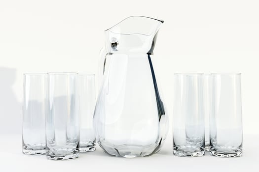 A decanter and a glass for milk, water or juice on a white isolated background. 3d illustration photo