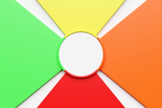 3d illustration white empty circle for design and colorful fields nearby photo