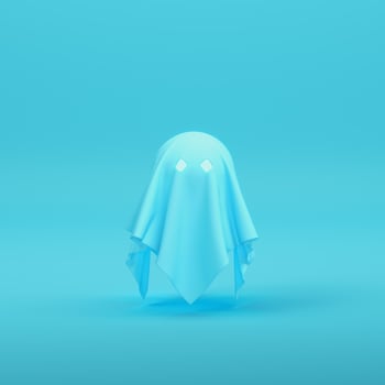 Cute ghost character on bright blue background in pastel colors photo