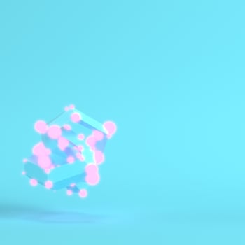 Abstract low poly shape with glowing spheres on bright blue background in pastel colors photo