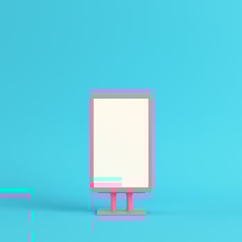 Pink blank advertising billboard on bright blue background in pastel colors photo