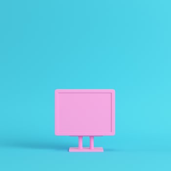 Pink blank advertising billboard on bright blue background in pastel colors photo