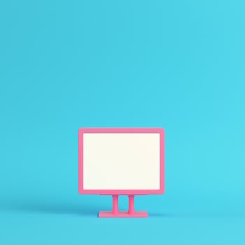 Pink blank advertising billboard on bright blue background in pastel colors photo