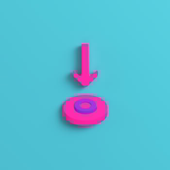 Pink arrow pointing target on bright blue background photo