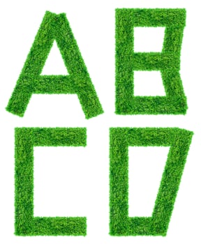Alphabet from the green grass,  isolated on white background photo