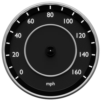 3D illustration close-up black panel of a car, digital bright speedometer in a sporty style on a white isolated background photo