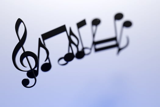 Musical notes and symbols with curves and swirls on a white  background. 3D illustration photo
