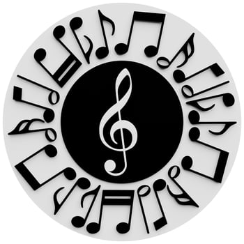 Realistic  treble clef and   musical notes on a white background. photo