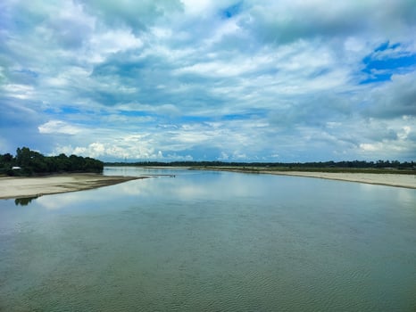 River landscape with blue sky in Asia.Beauty of reflection. photo