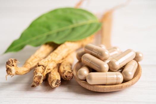 Ginseng, dried vegetable herb. Healthy food famous export food in Korea country. photo
