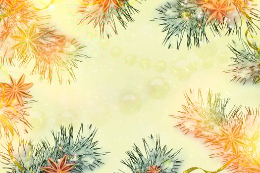 Christmas tree decorated with bright toys. Card. photo