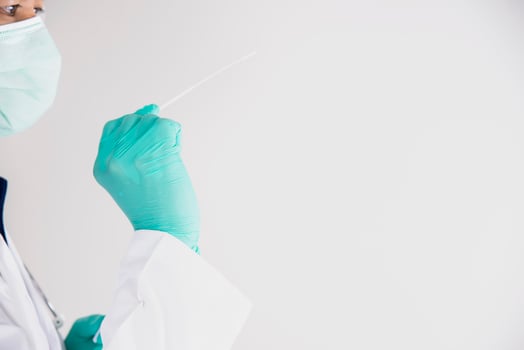 Doctor showing rapid antigen test Covid -19 self repid test set photo