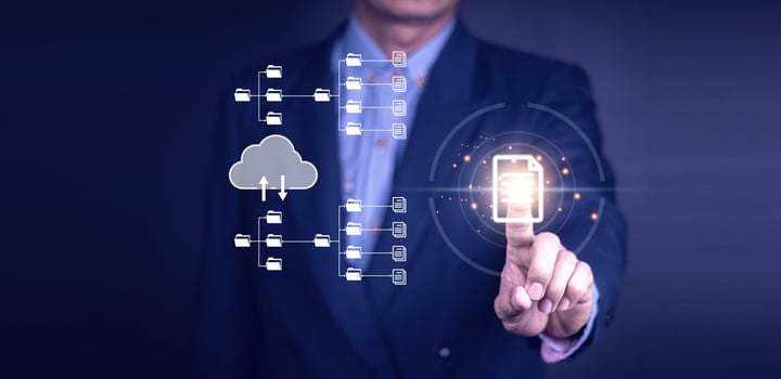 documentation database and process automation to efficiently manage files, knowledge and documentation in enterprise with ERP. Corporate business technology. photo