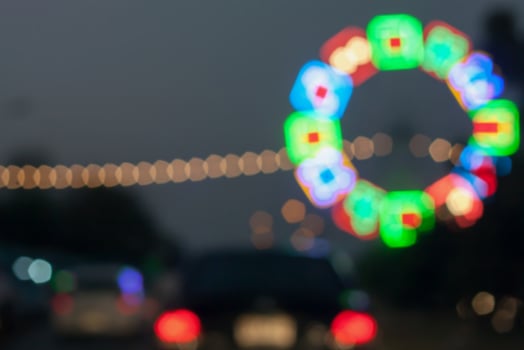 beautiful background of bokeh lights at night on road with car photo