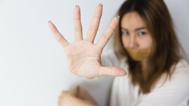 Women lift the palm,Stop violence and sexual abuse against women photo