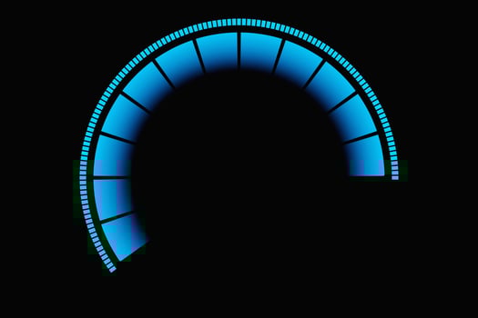 3d illustration blue round control panel icon. High risk concept on  spedometer. Credit rating scale photo