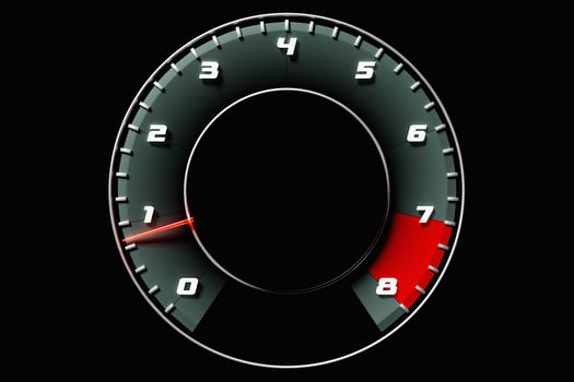 3D illustration close up black car panel, digital bright tachometer. photo