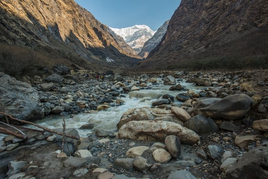 The beautiful landscape of Annapurna sanctuary trekking route in Nepal. Annapurna Sanctuary Trek is most popular trek destination of Annapurna region. photo