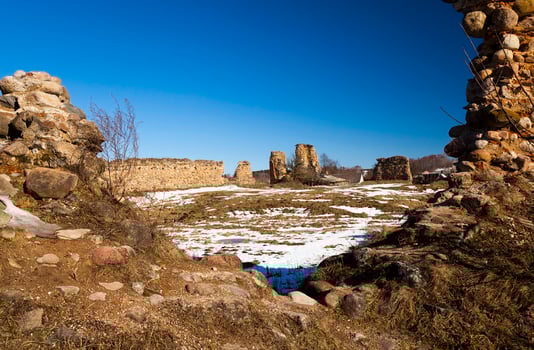 ruins, Belarus,  Winter photo