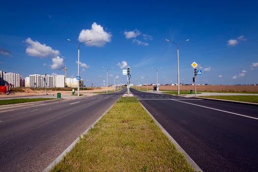 the constructed new road in the new district of the city under construction photo