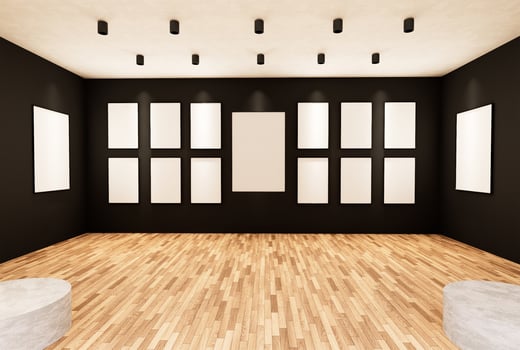 Empty room interior with white canvas in the gallery. photo